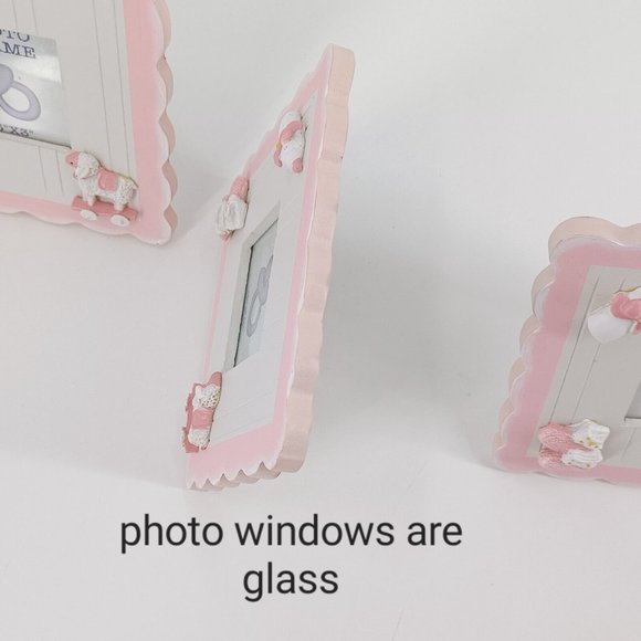 Newborn Baby Girl Photo Frame Gift Pink 3x3 Picture Free Stand Wood 6.5x6.5 Dime - Picture 9 of 12